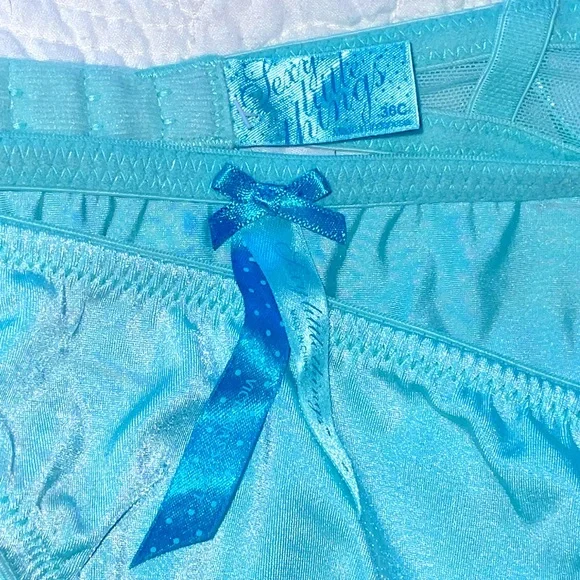 VS 2 PC Bride Tiffany Blue Wedding Demi Lined Bra Bling Bow Panties - Picture 8 of 9